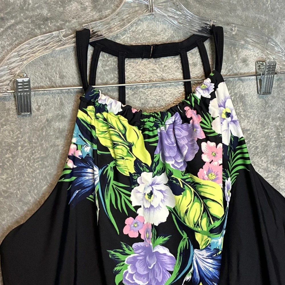 Cacique Women Floral Print Halter Tankini Swim Top 16 Plus Botanical Strappy